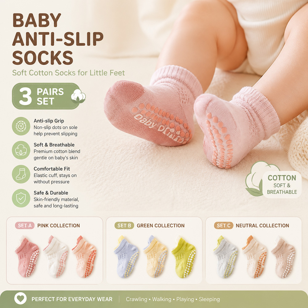 Baby Anti Slip Socks 3 Pairs S - đánh giá và giá Unisex Baby Socks Non Slip
